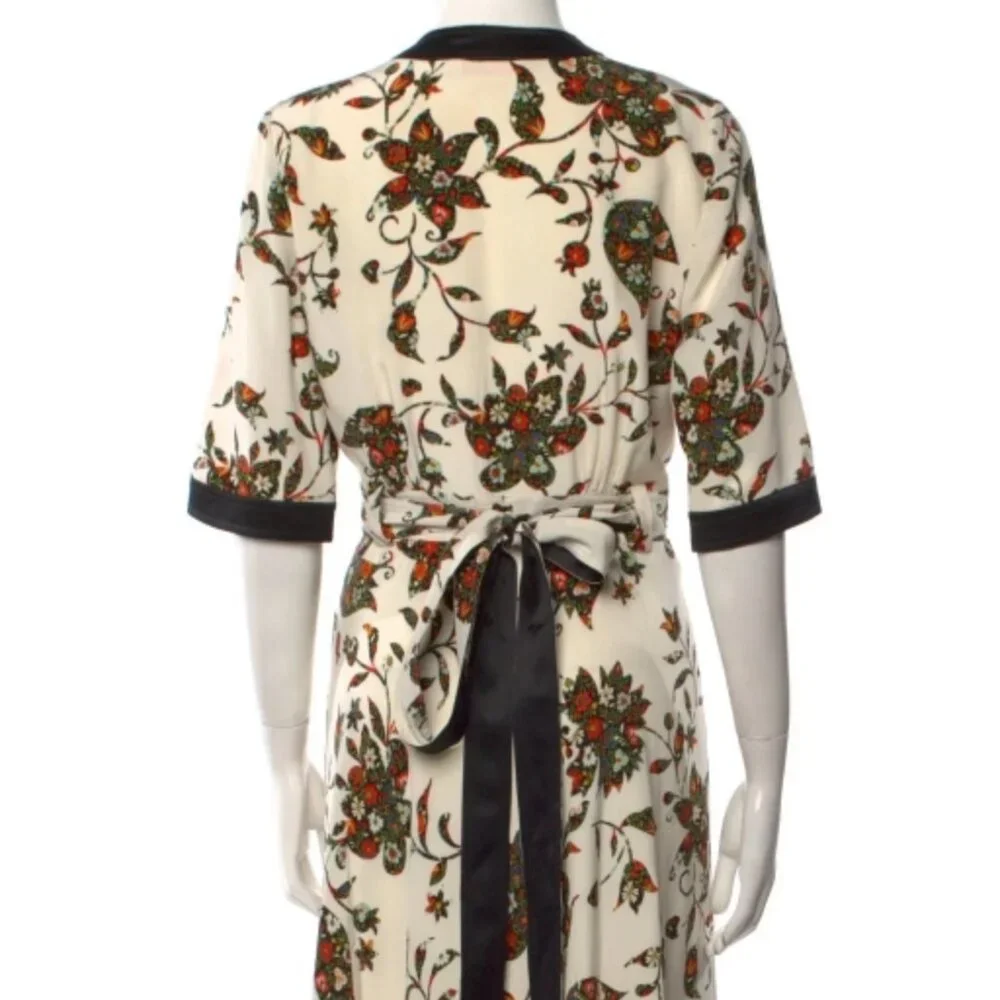 NWOT Tory Burch New Ivory Sacred Floral Silk Printed Wrap Dress XS $798